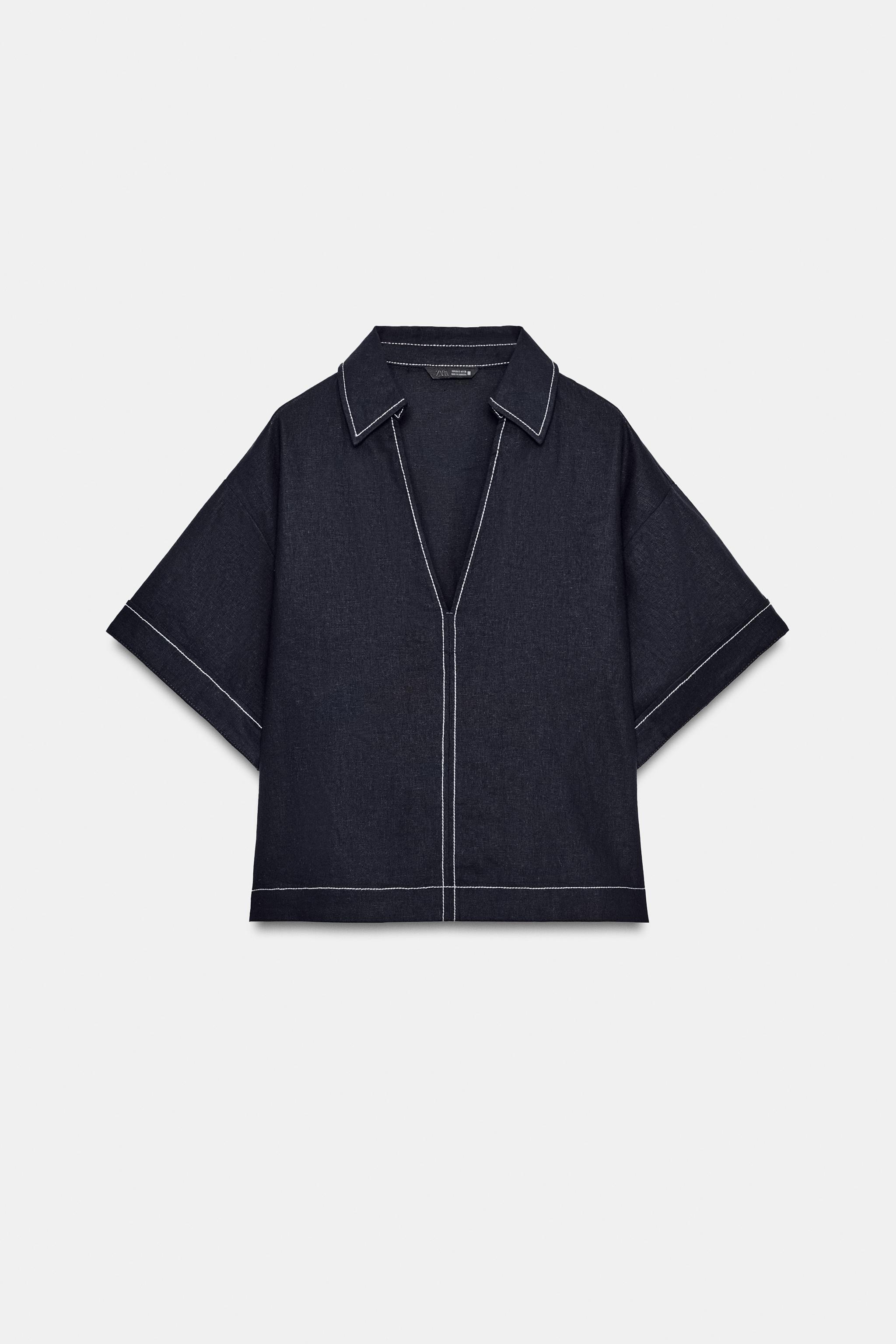 CHEMISE SURPIQÛRES CONTRASTE AVEC LIN